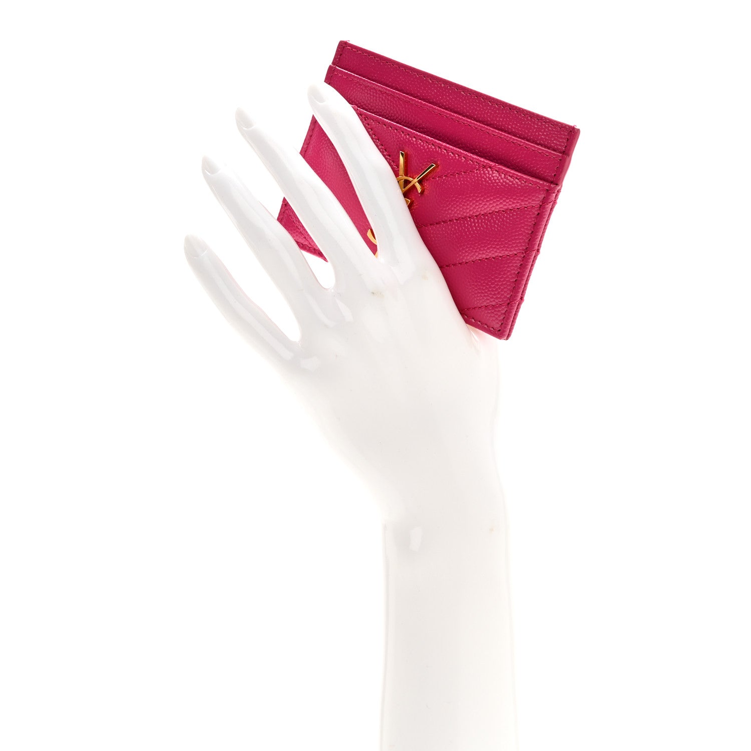 Saint Laurent Grain De Poudre Matelasse Chevron Monogram Credit Card Case Fresh Fuxia 2 of 8