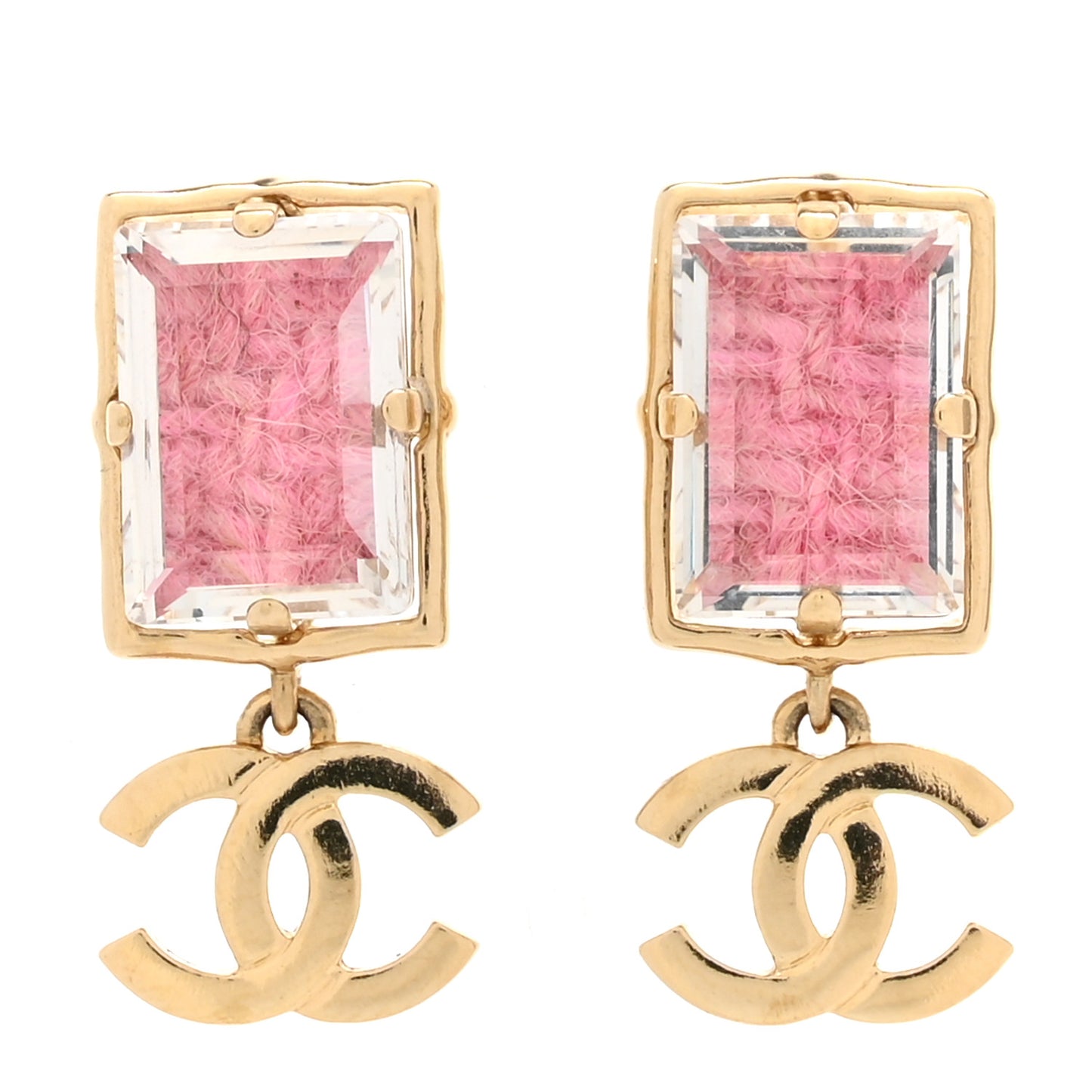 Crystal Tweed CC Drop Earrings Pink Gold