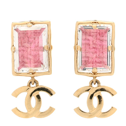 Chanel Crystal Tweed CC Drop Earrings Pink Gold 1 of 5