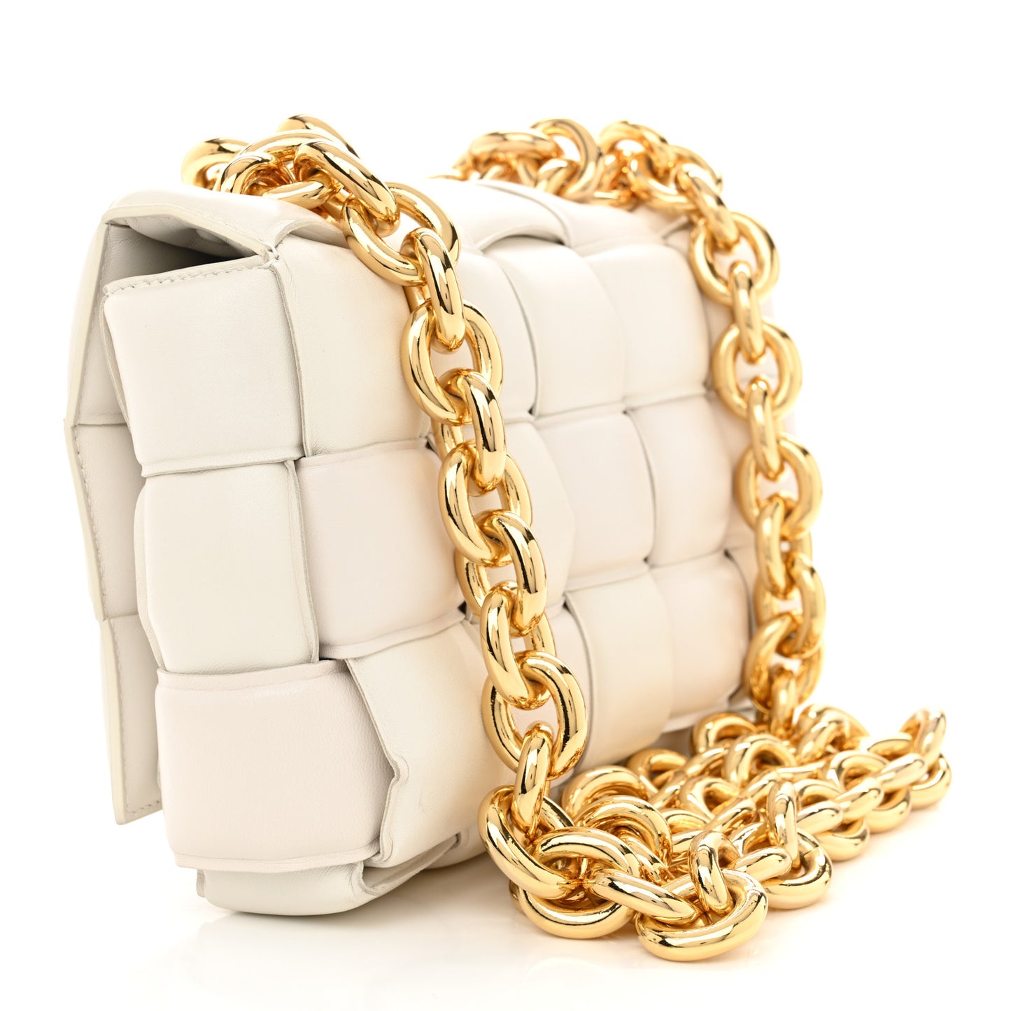 Lambskin Maxi Intreccio Padded Chain Cassette Crossbody Bag Chalk