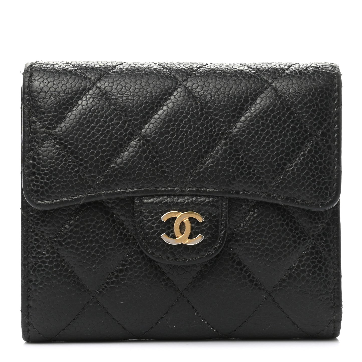 Caviar Quilted Compact Flap Wallet Black