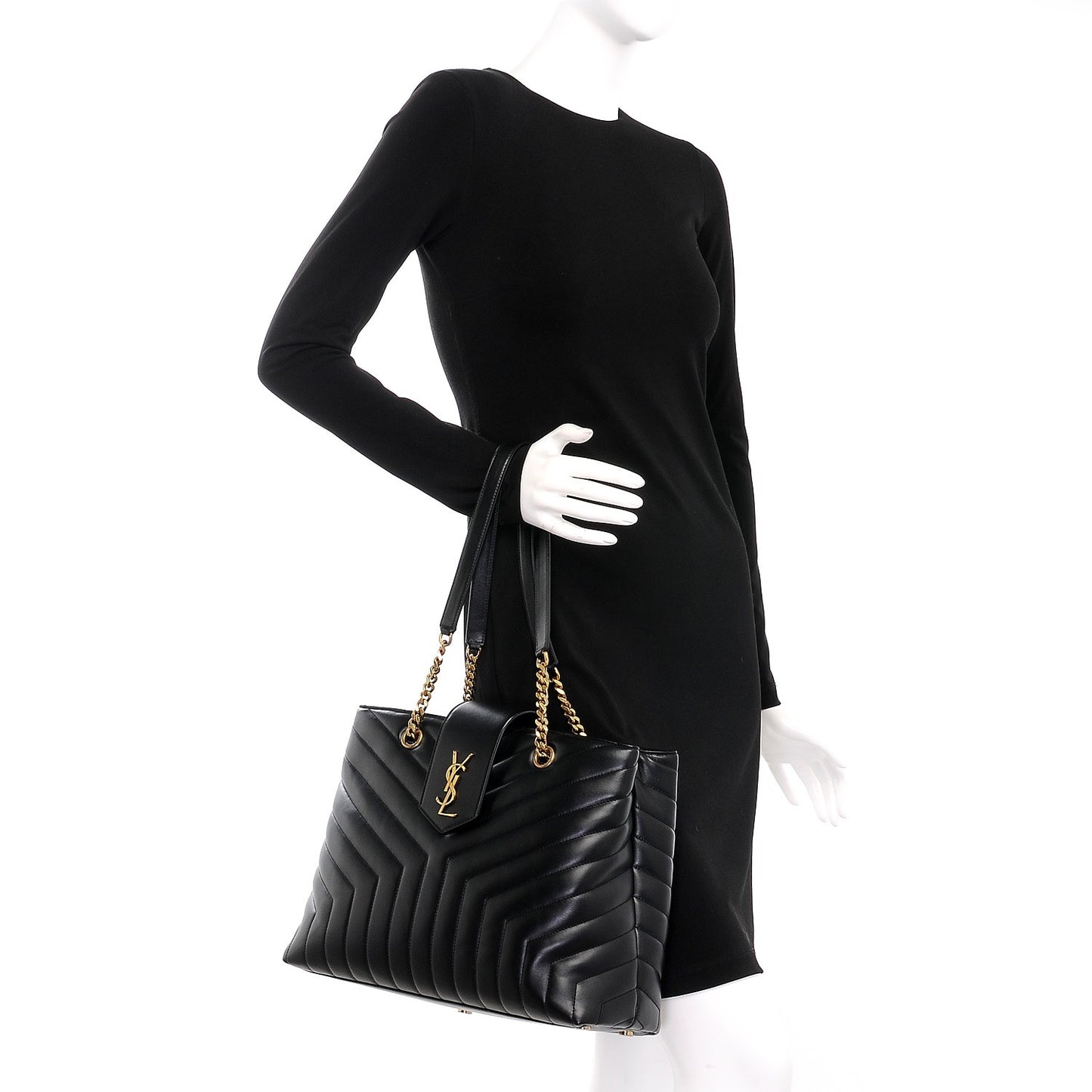 Calfskin Y Quilted Monogram Large Loulou Shopper Black