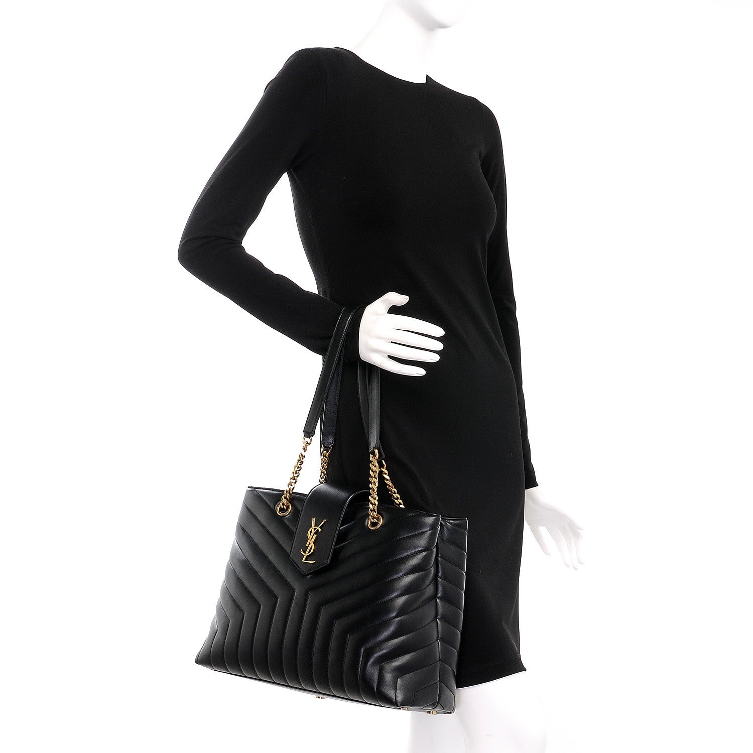 Saint Laurent Calfskin Y Quilted Monogram Large Loulou Shopper Black 2 of 7