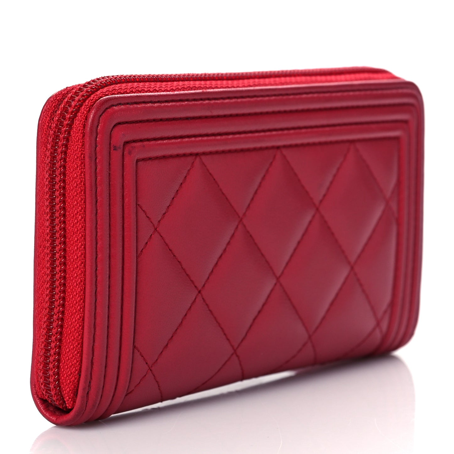 Lambskin Quilted Small Boy Zip Around Wallet Red
