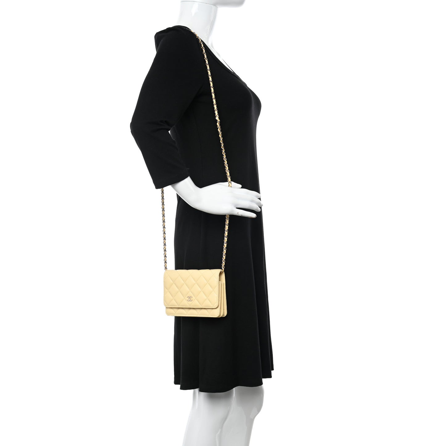 Lambskin Quilted Mini Wallet On Chain WOC Yellow