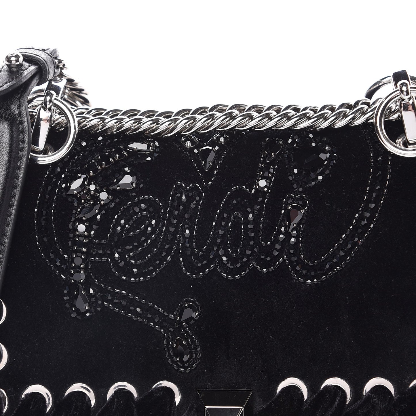 Velvet Vitello Liberty Crystal Logo Lace Up Small Kan I Shoulder Bag Black