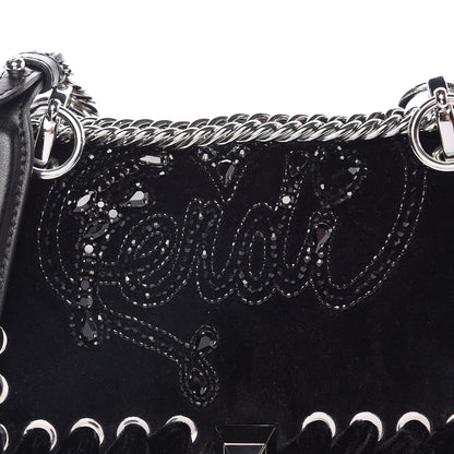 Fendi Velvet Vitello Liberty Crystal Logo Lace Up Small Kan I Shoulder Bag Black 8 of 8