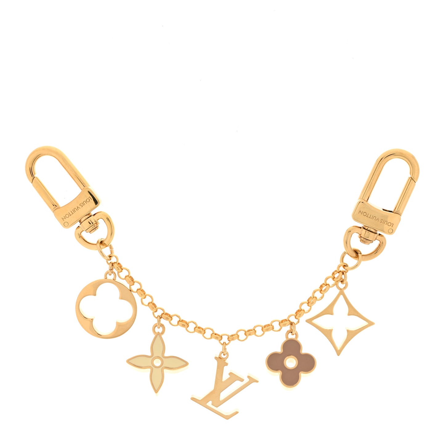 Brass Enamel Fleur De Monogram Bag Charm Chain Gold