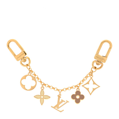Louis Vuitton Brass Enamel Fleur De Monogram Bag Charm Chain Gold 1 of 3