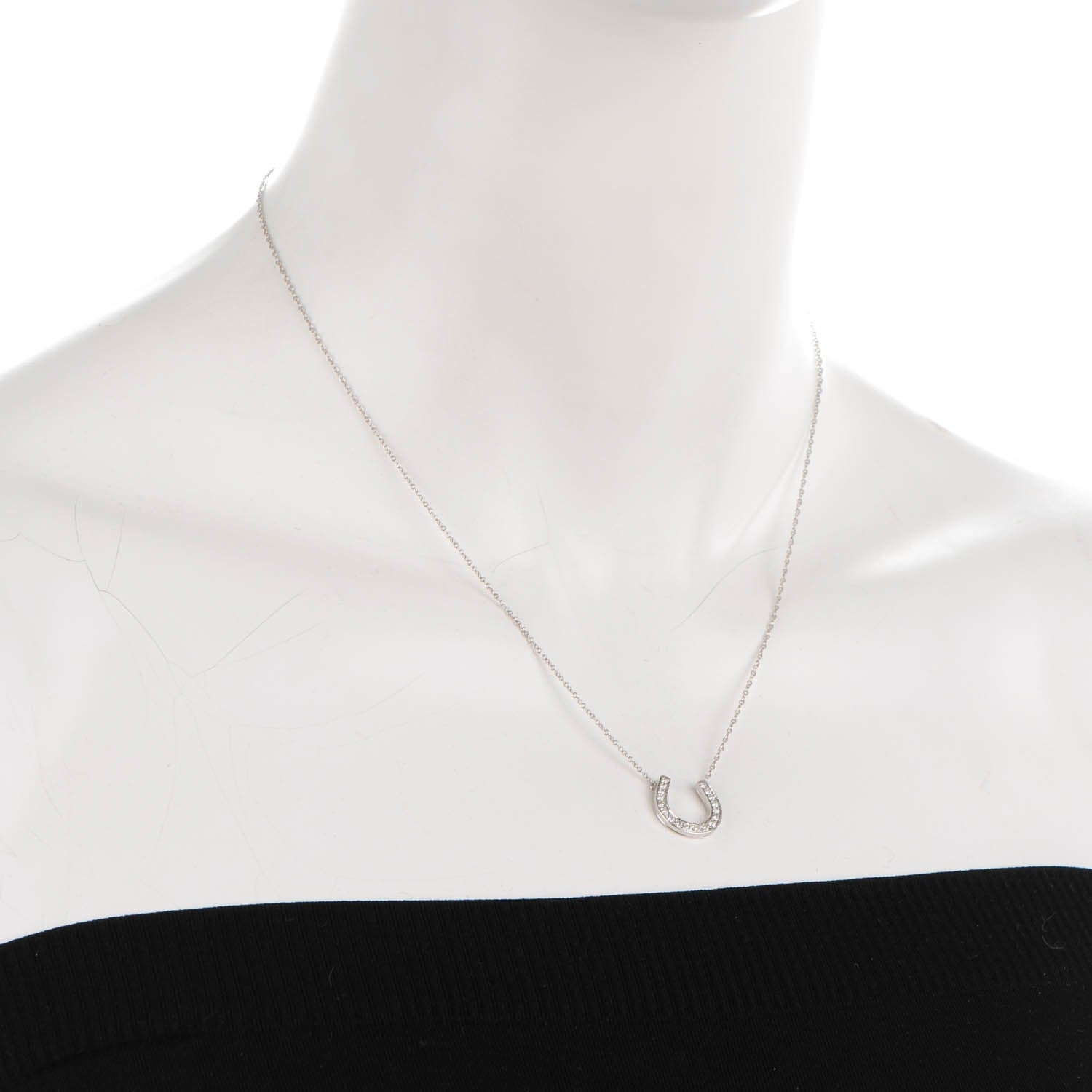 Tiffany Platinum Diamond Horseshoe Pendant Necklace 2 of 6