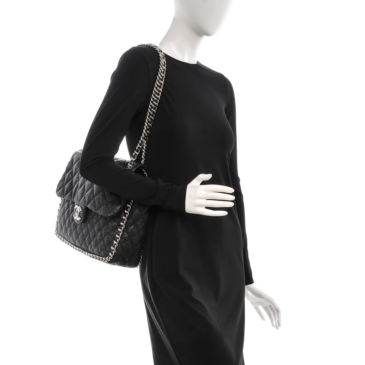 Chanel Washed Lambskin Quilted Maxi Chain Around Flap Black 2 of 7