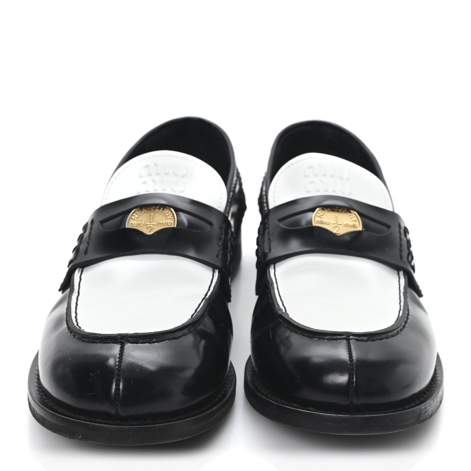 Miu Miu Spazzolato Penny Loafer 39 Black White 3 of 9