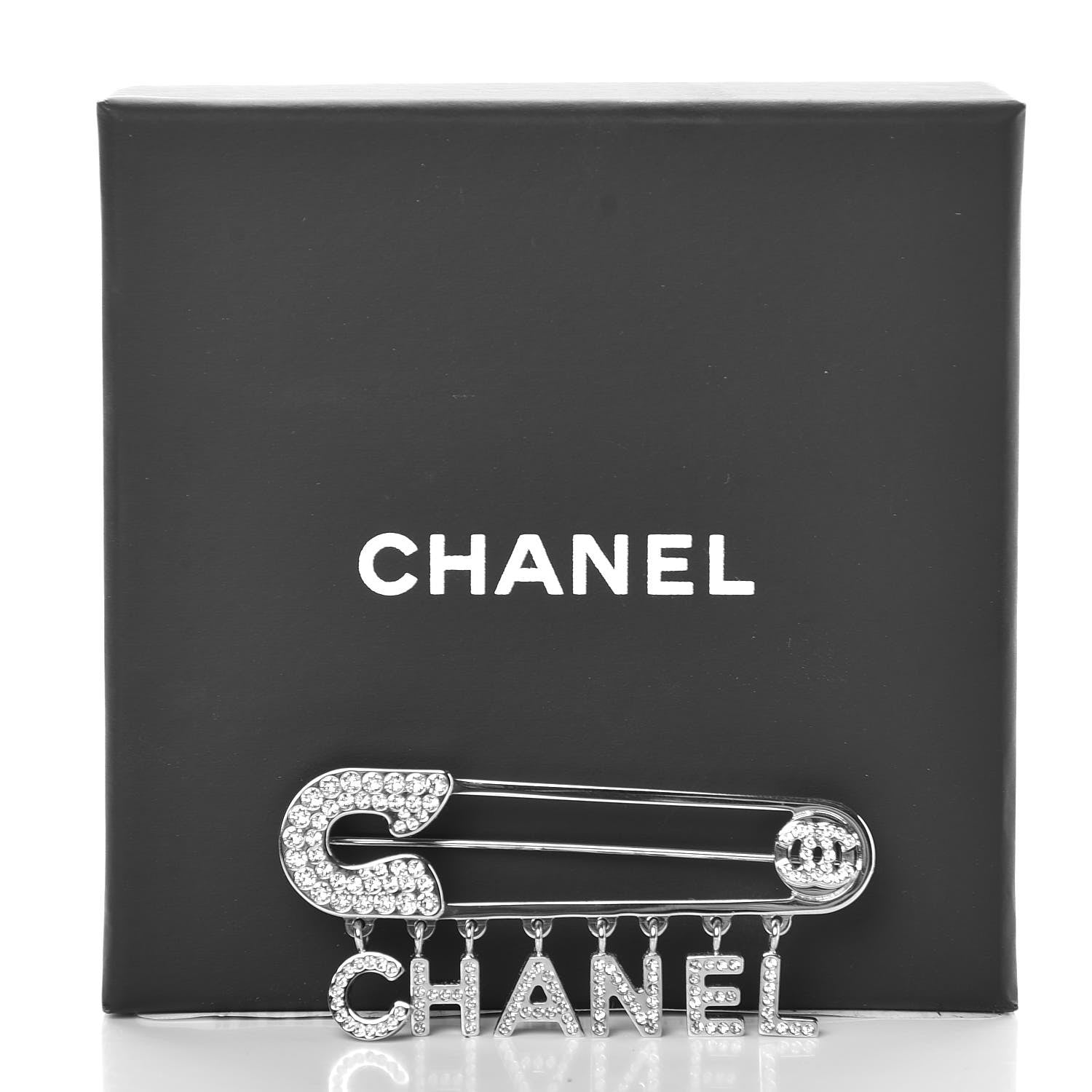 Chanel Crystal Safety Pin Brooch Silver 5 of 5