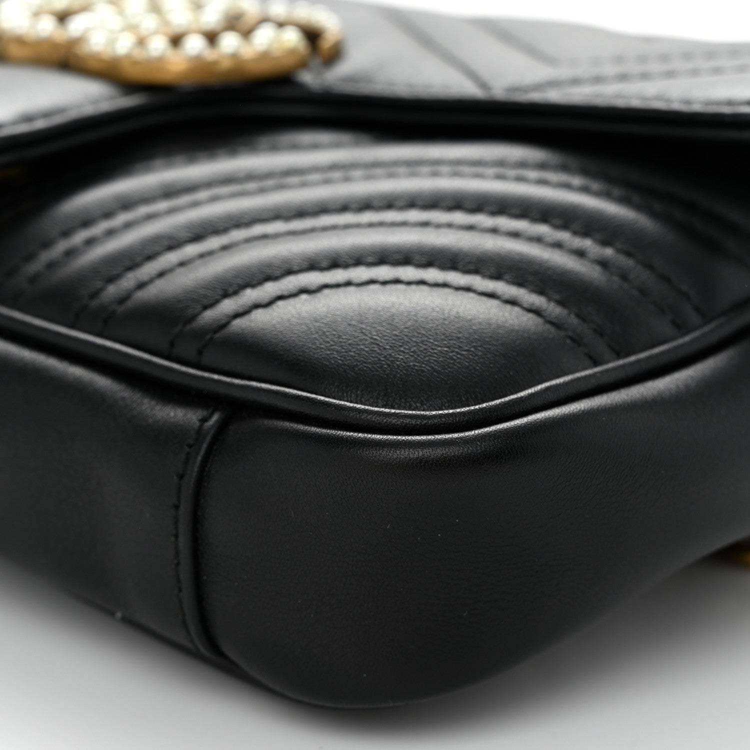 Gucci Calfskin Matelasse Pearly GG Marmont Chain Belt Bag Black 10 of 11