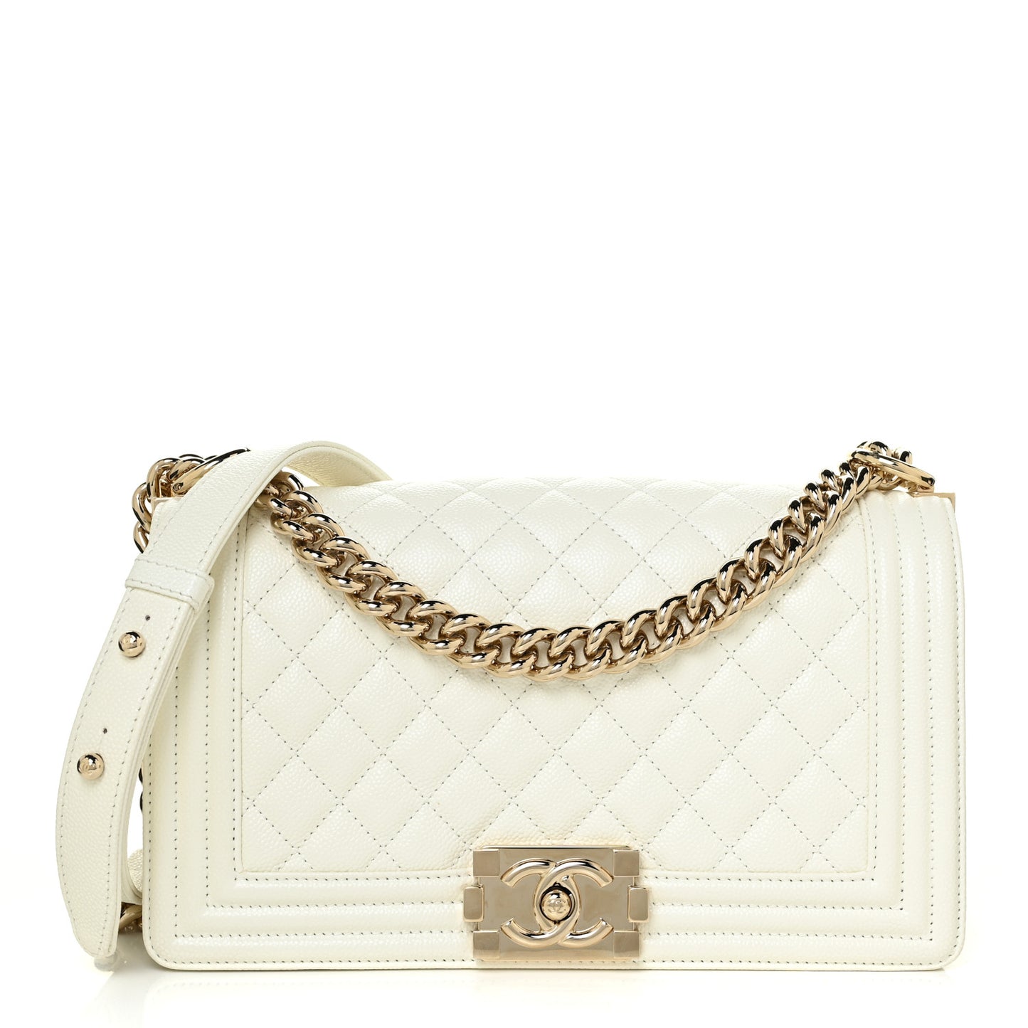 Caviar Quilted Medium Boy Flap White