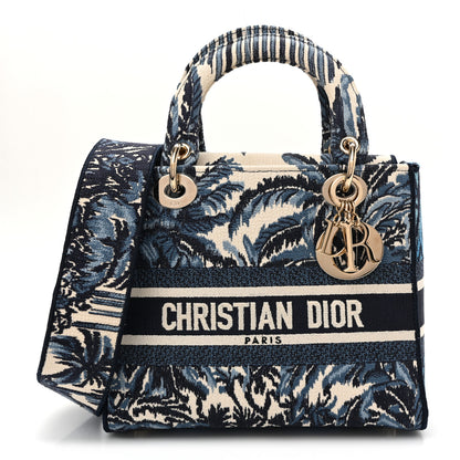Christian Dior Canvas Embroidered Palm Tree Toile De Jouy Medium Lady D-Lite Blue 1 of 10
