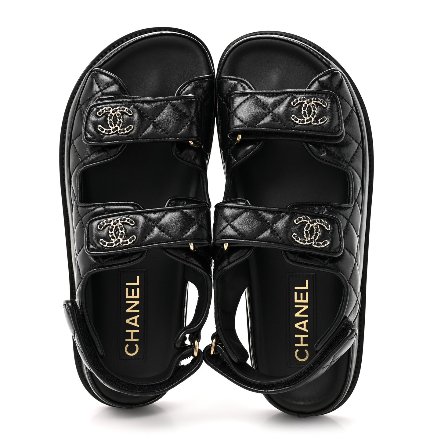 Grained Calfskin Velcro Dad Sandals 38 Black