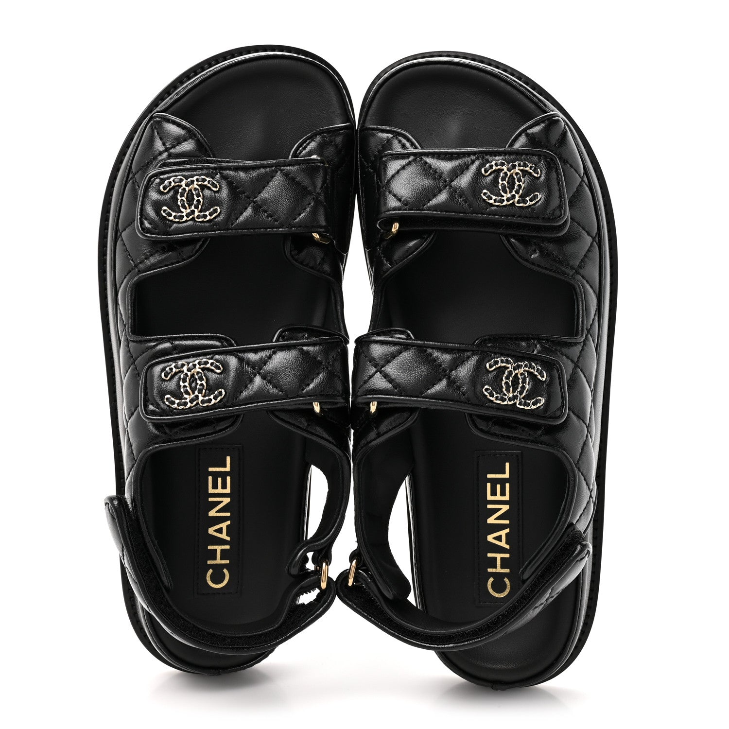Chanel Grained Calfskin Velcro Dad Sandals 38 Black 2 of 10