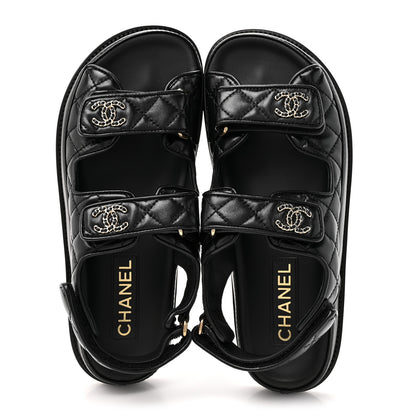 Chanel Grained Calfskin Velcro Dad Sandals 38 Black 2 of 10