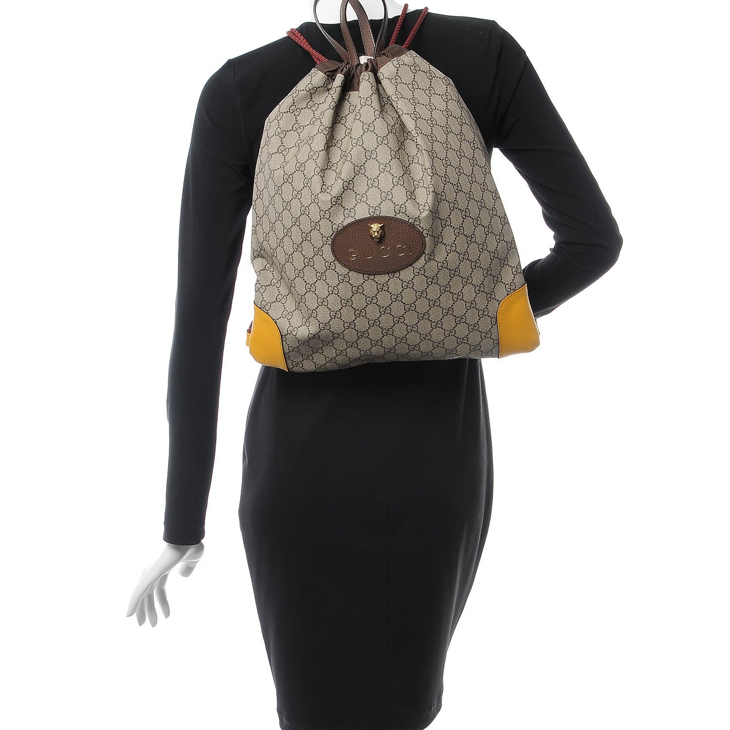 GG Supreme Monogram Neo Vintage Drawstring Backpack Beige New Acero Crop