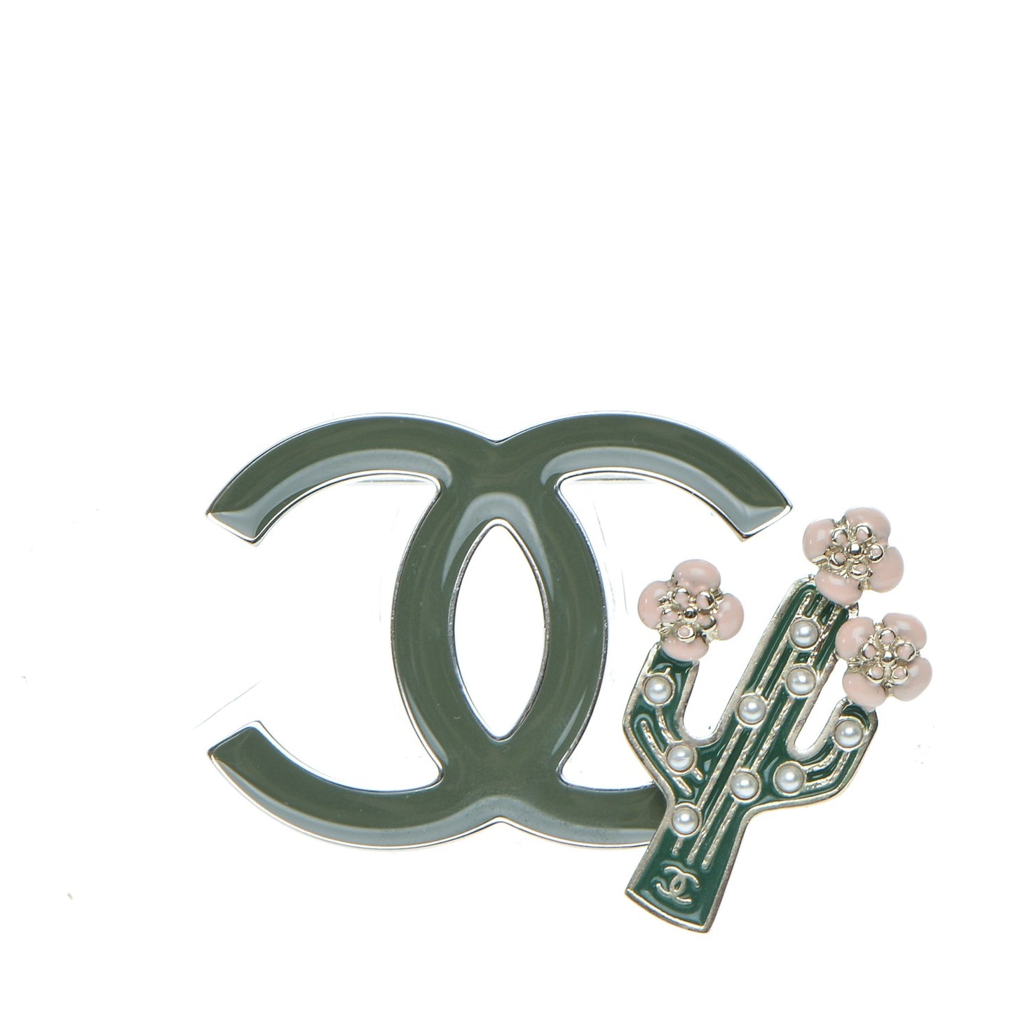 Enamel Cactus CC Brooch Green Gold