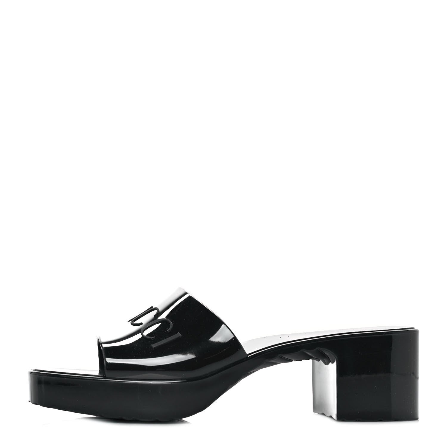 Gucci Rubber Gucci Logo Womens Platform 20/60mm Slide Sandals 39 Black 1 of 9