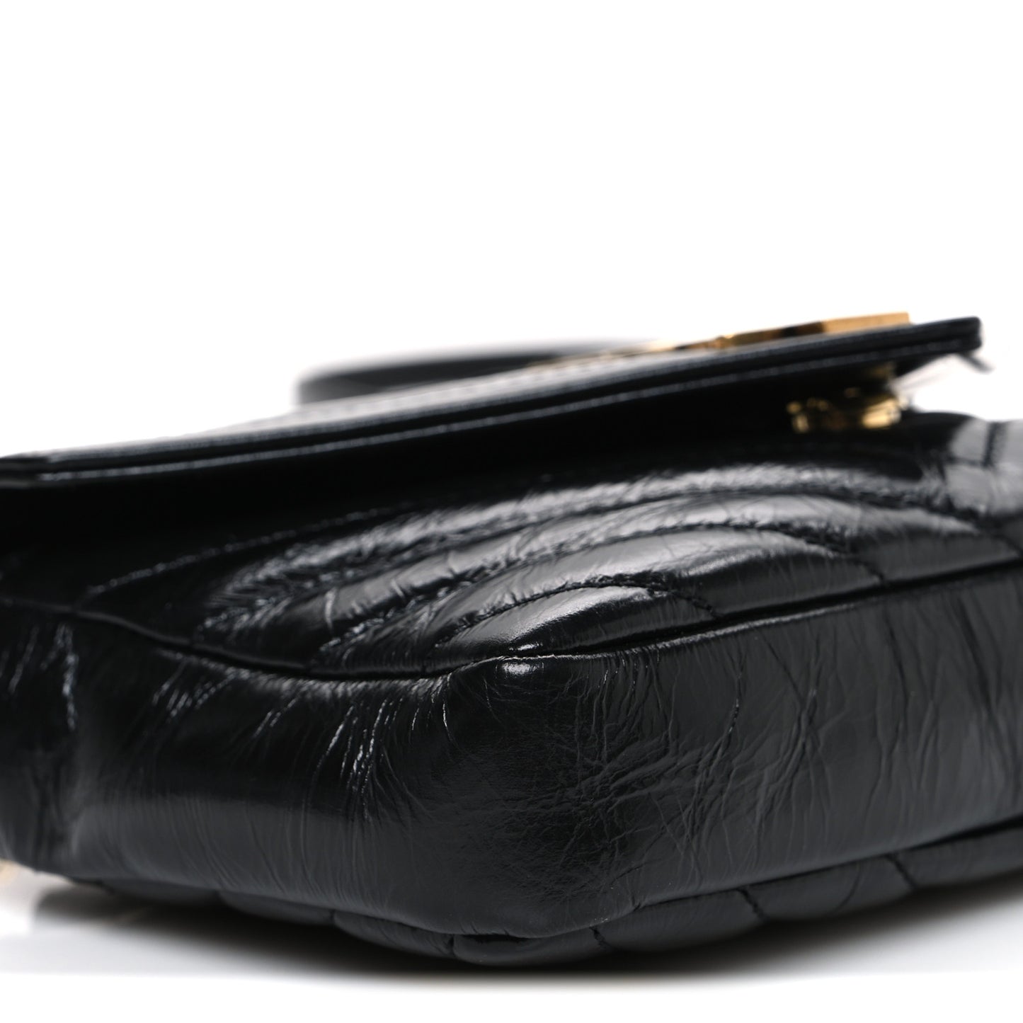 Shiny Calfskin Matelasse Chevron Monogram Mini College Bag Black