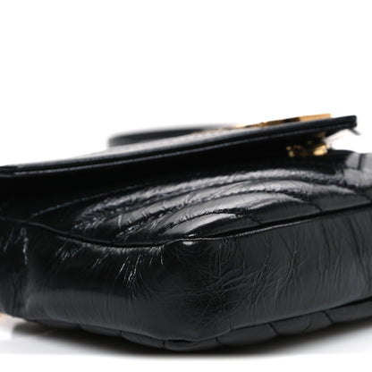 Saint Laurent Shiny Calfskin Matelasse Chevron Monogram Mini College Bag Black 9 of 10