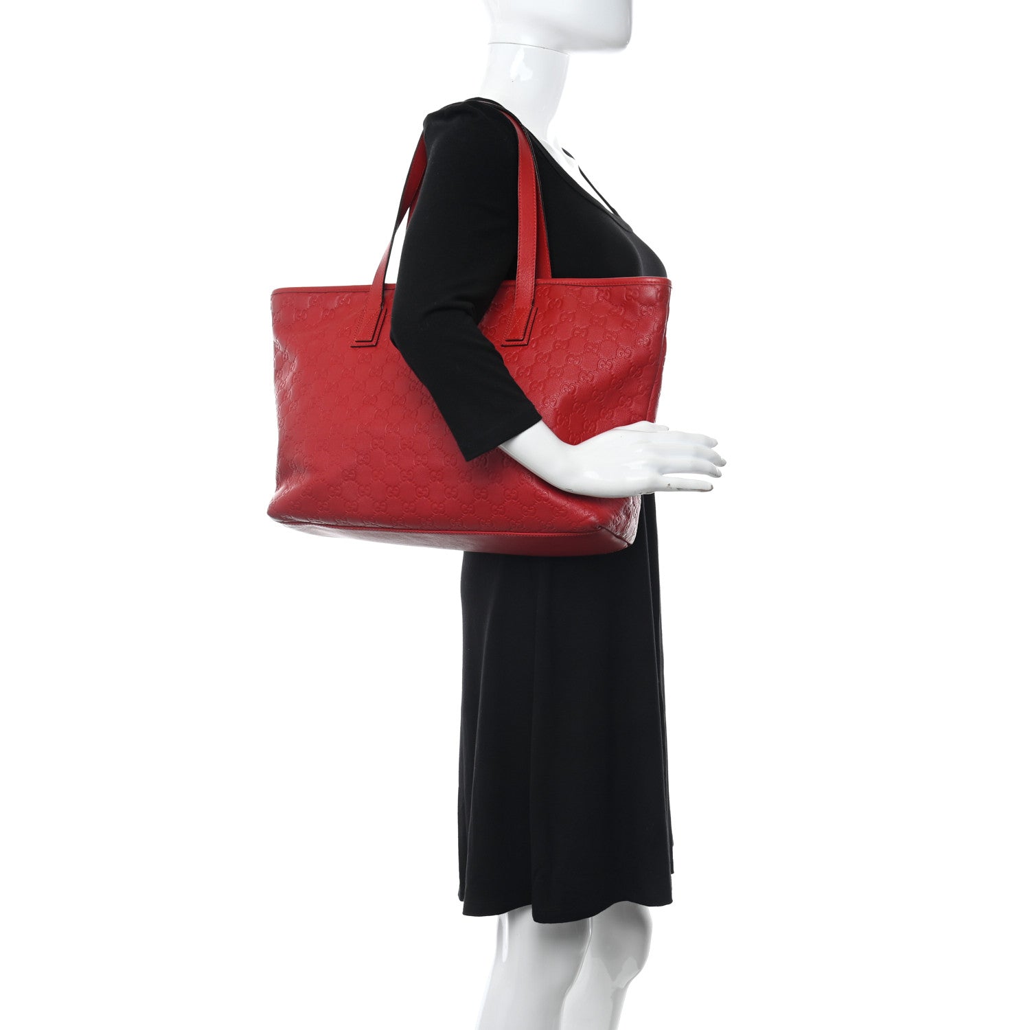 Gucci Guccissima Medium Zippered Shopping Tote Red 2 of 12