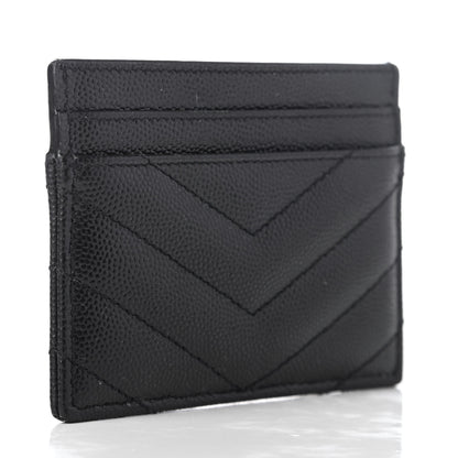 Saint Laurent Grain De Poudre Matelasse Chevron Monogram Credit Card Case Black 3 of 7