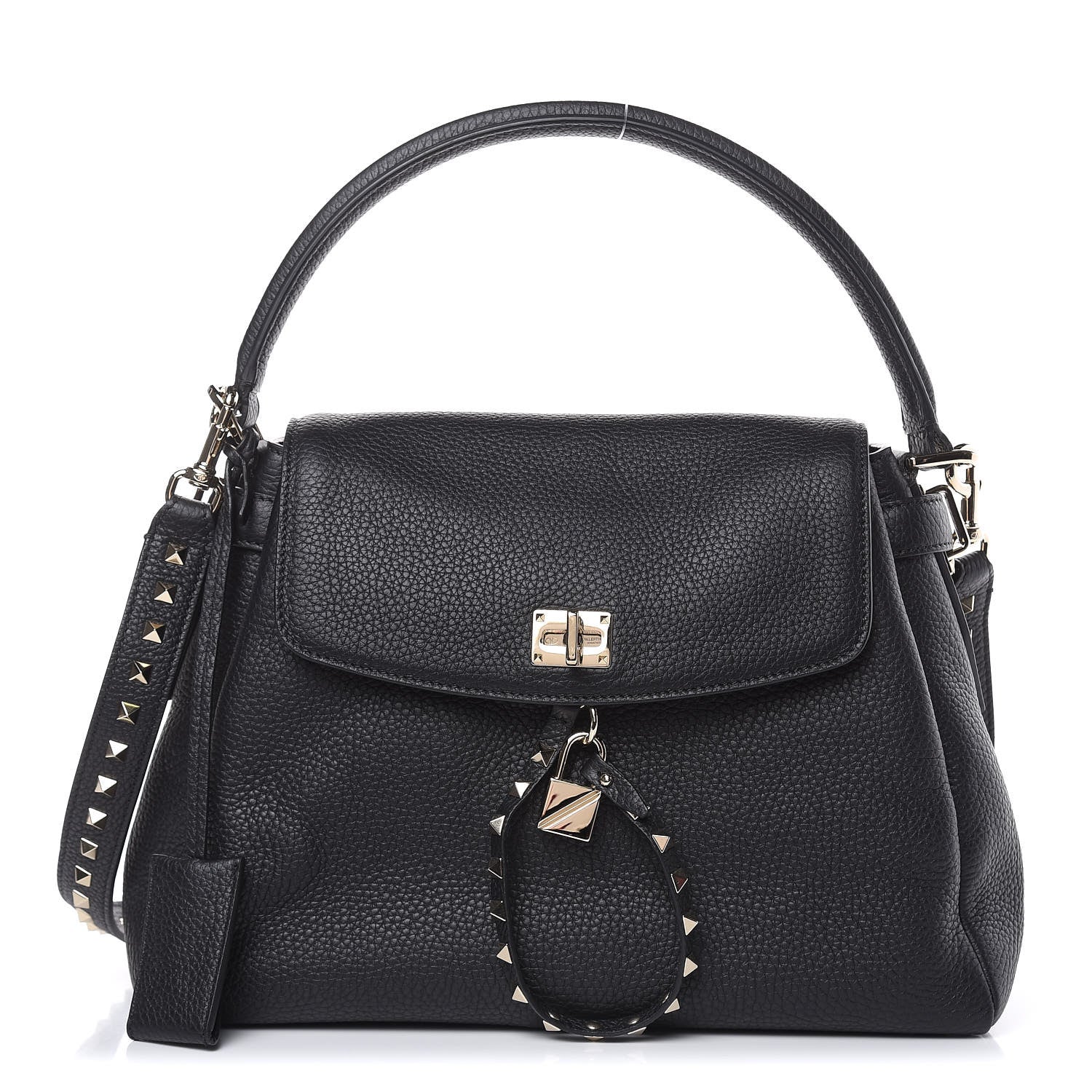 Valentino Garavani Grained Lagun Calfskin Rockstud Twiny Top Handle Bag Black 1 of 10