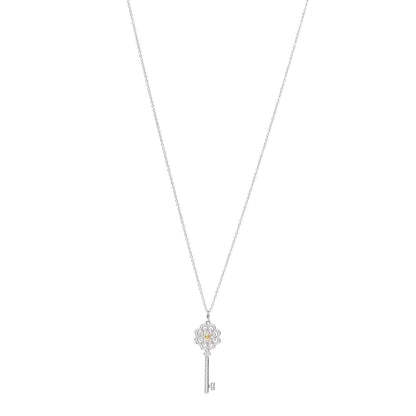 Tiffany Platinum 18K White Yellow Gold Diamond Fancy Yellow Diamond Rose Key Pendant Necklace 1 of 7