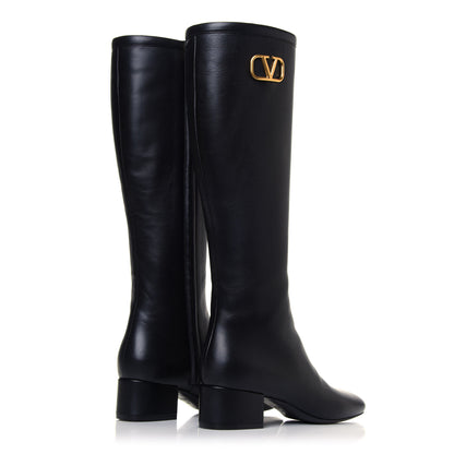 Valentino Garavani Calfskin Vlogo Knee High 45mm Boots 35 Black 4 of 8