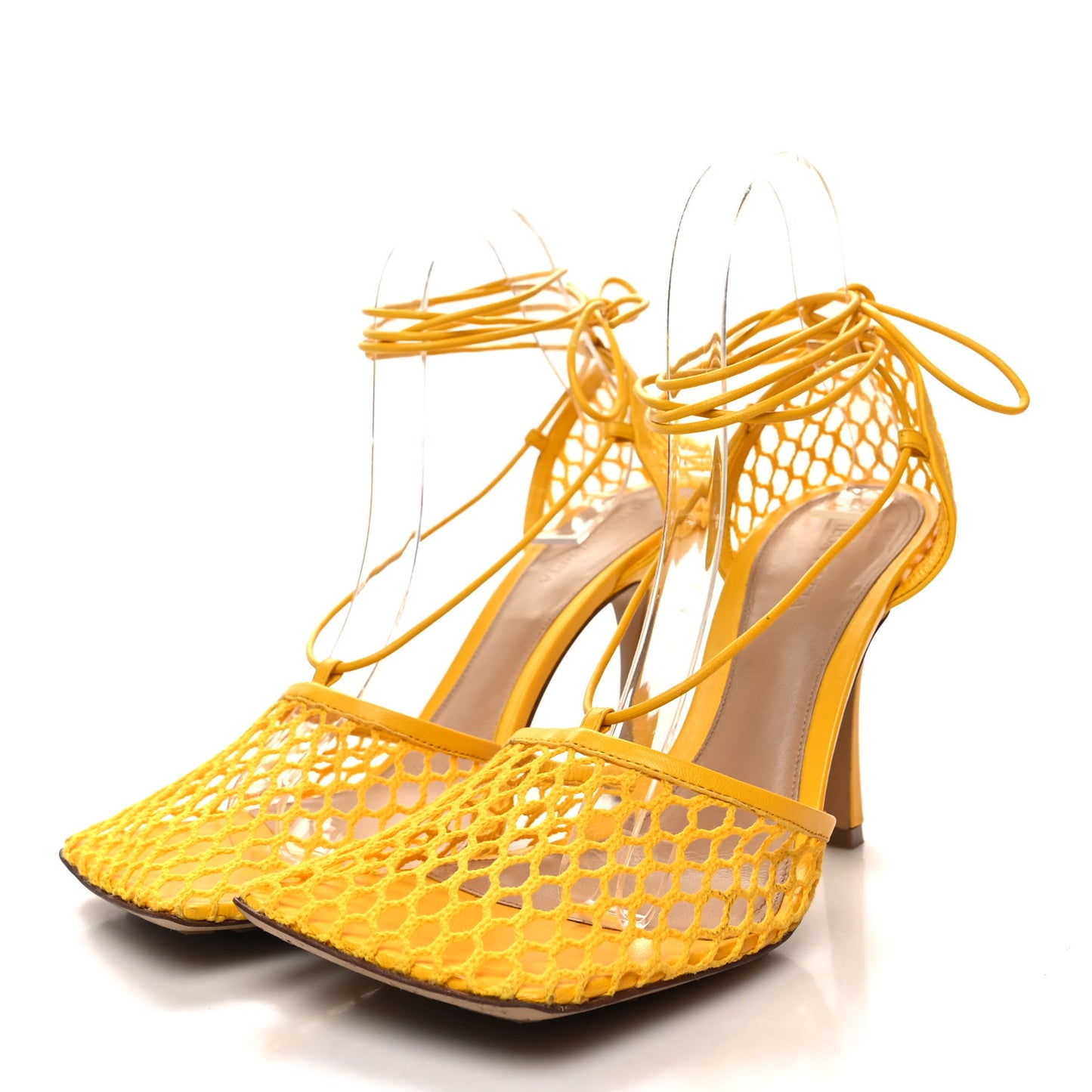 Mesh Nappa Stretch Ankle Tie Sandals 40.5 Egg Yolk
