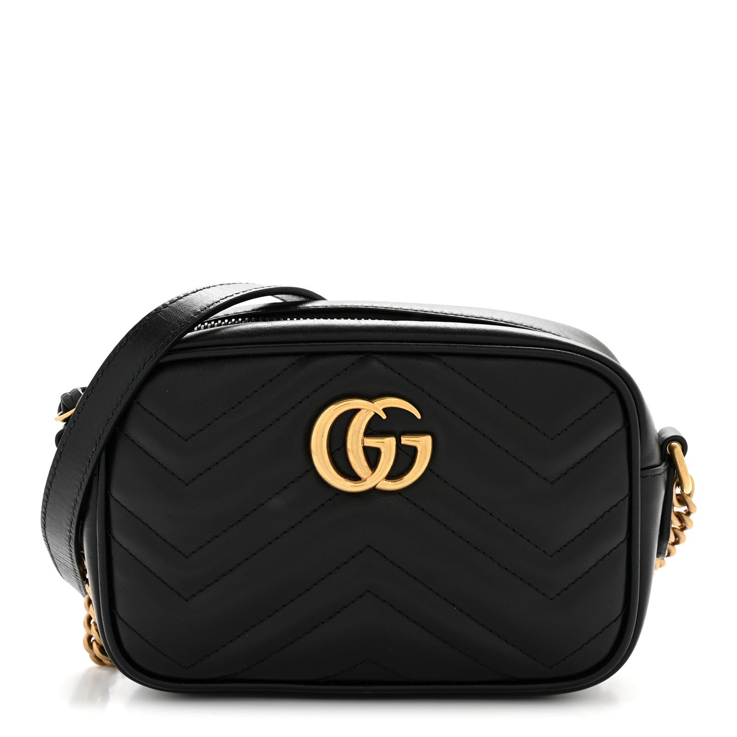 Calfskin Matelasse Mini GG Marmont Chain Shoulder Bag Black