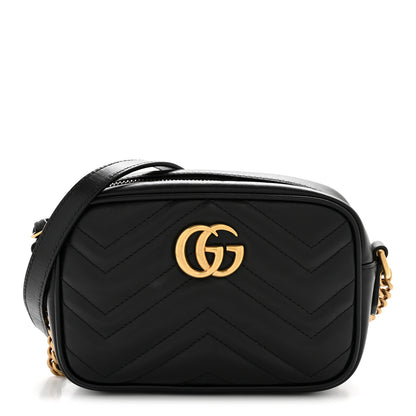 Gucci Calfskin Matelasse Mini GG Marmont Chain Shoulder Bag Black 1 of 12