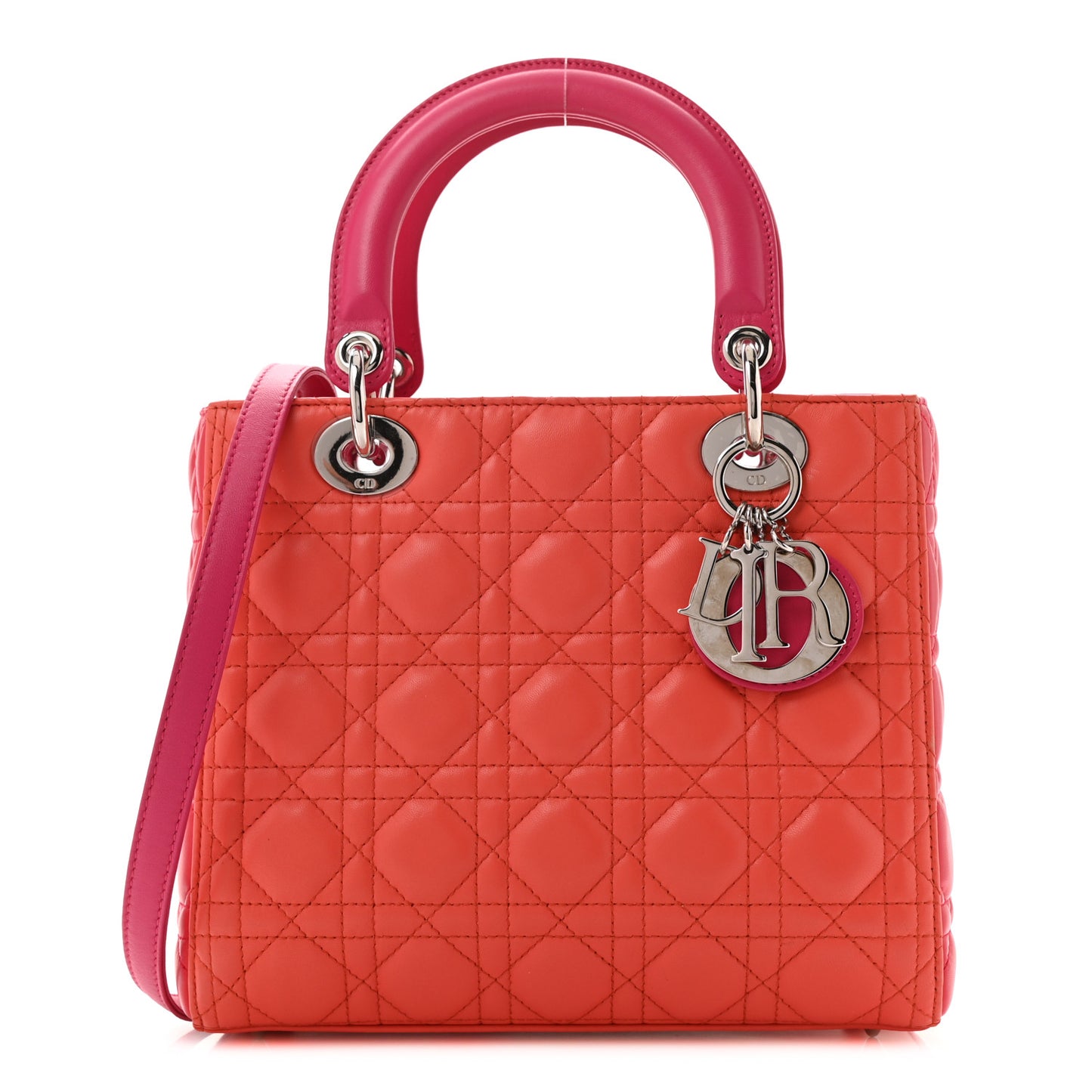 Lambskin Cannage Tri-Color Medium Lady Dior Orange Riviera Fuchsia Cosmopolitan Lipstick Natural