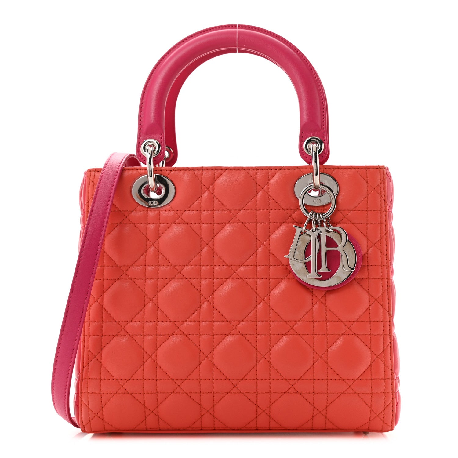 Christian Dior Lambskin Cannage Tri-Color Medium Lady Dior Orange Riviera Fuchsia Cosmopolitan Lipstick Natural 4 of 19
