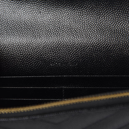 Saint Laurent Grain De Poudre Matelasse Chevron Monogram Envelope Chain Wallet Black 7 of 11