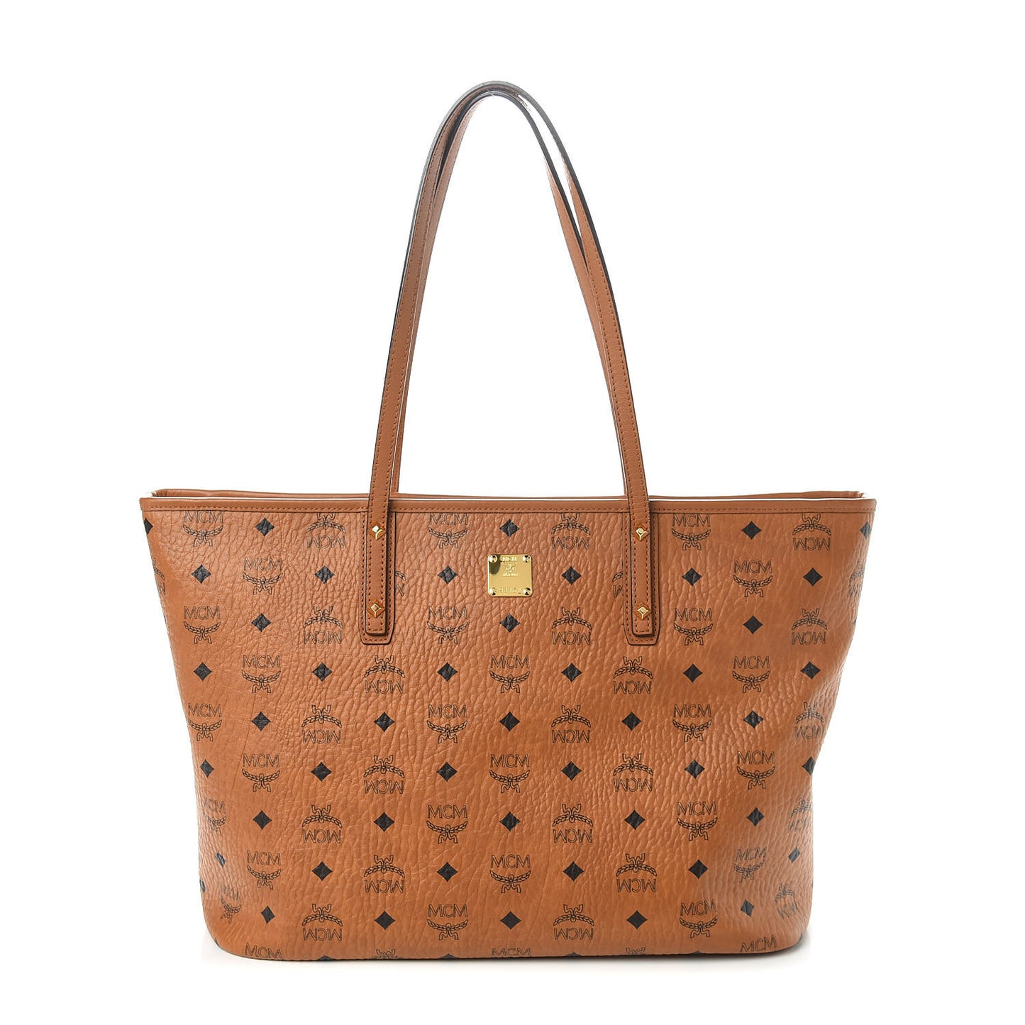 Visetos Medium Anya Top Zip Shopper Tote Cognac