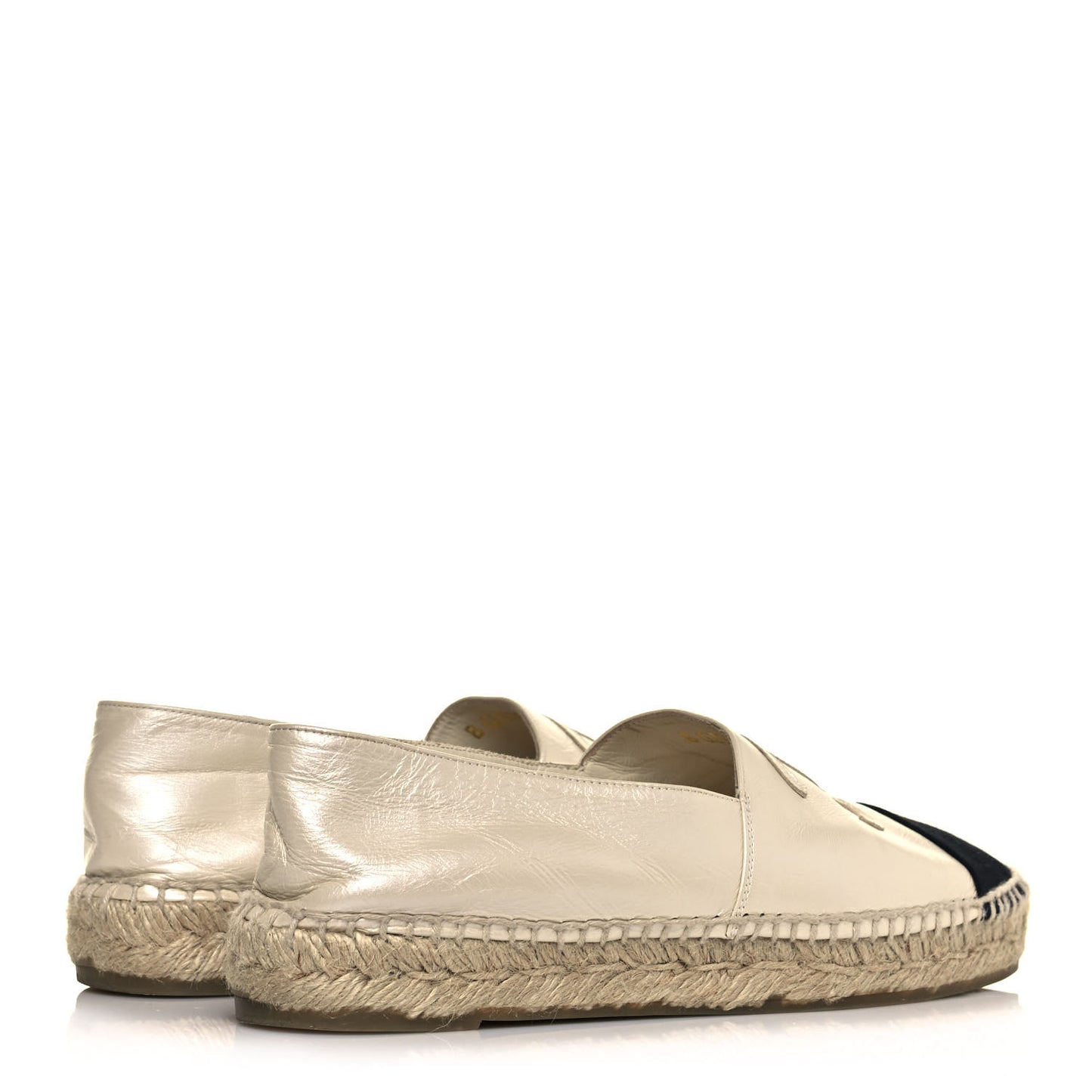 Metallic Calfskin Grosgrain CC Espadrilles 37 Ivory Black