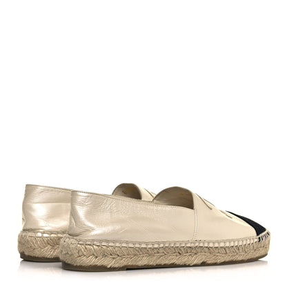 Chanel Metallic Calfskin Grosgrain CC Espadrilles 37 Ivory Black 4 of 10