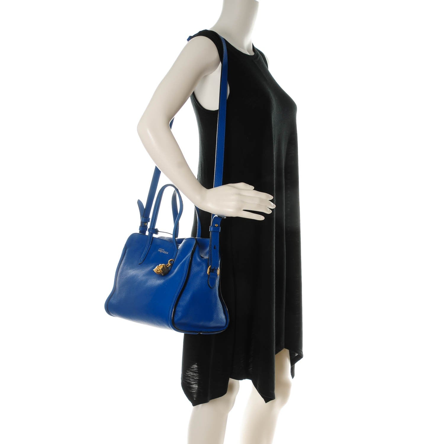 Alexander McQueen Pebbled Calfskin Small Skull Padlock Zip Around Tote Blue 2 of 9