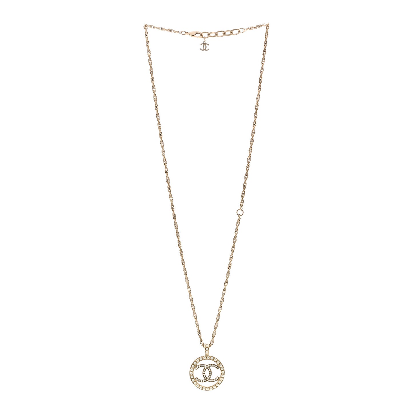 Pearl CC Round Pendant Necklace Gold