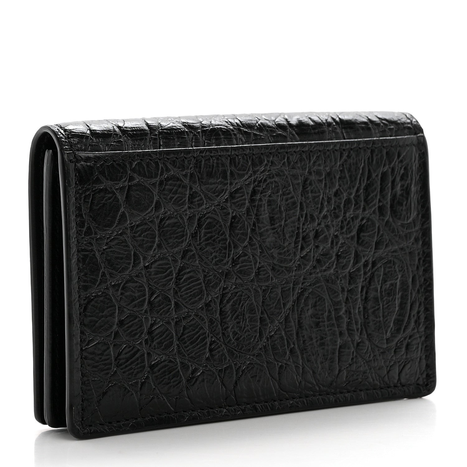 Saint Laurent Calfskin Crocodile Embossed Business Card Case Black 3 of 10