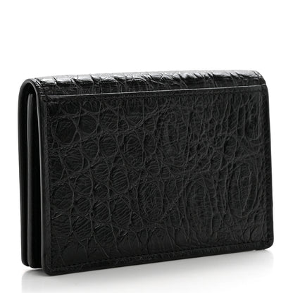 Saint Laurent Calfskin Crocodile Embossed Business Card Case Black 3 of 10