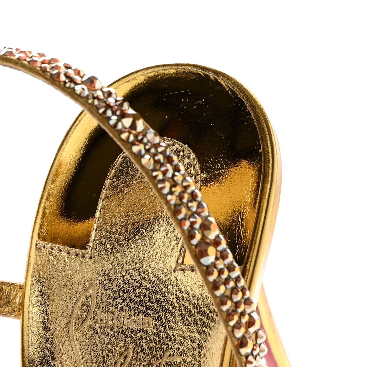 Christian Louboutin Suede Crystal Strass Rosalie 100 Sandals 37.5 Gold 11 of 23