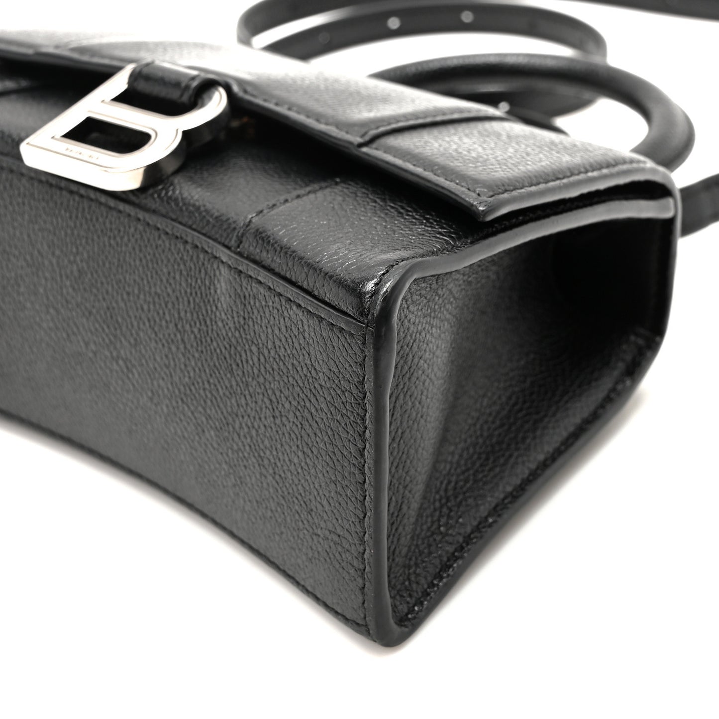 Grained Calfskin Hourglass Top Handle Bag XS Black