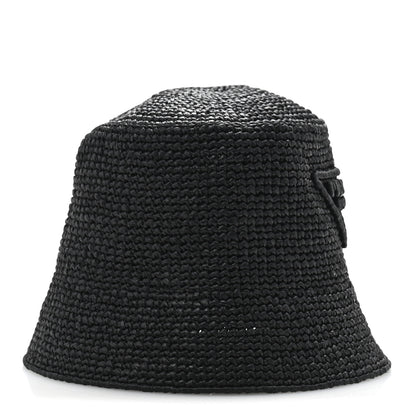 Prada Yarn Raffia Effect Crochet Logo Embroidered Womens Bucket Hat S Black 5 of 8