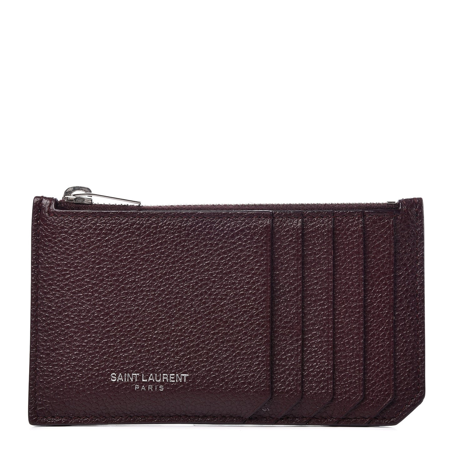 Grained Calfskin 5 Fragments Zip Pouch Card Holder Bordeaux